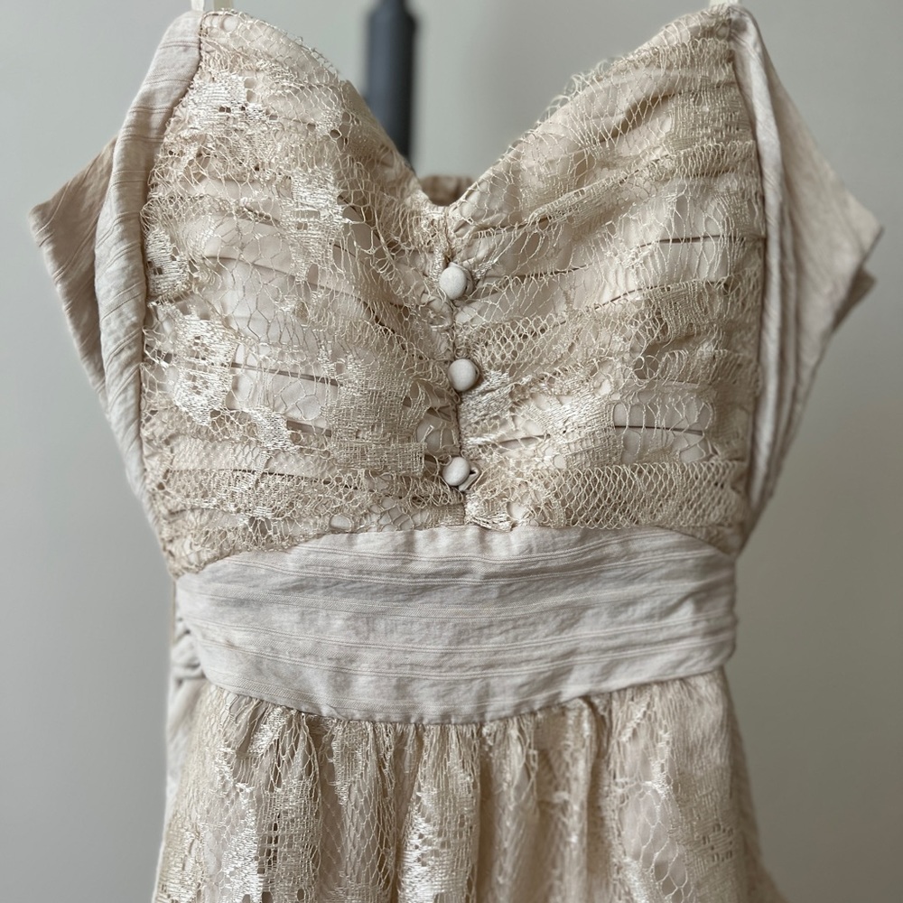 Strapless Lace Cream Midi Dress